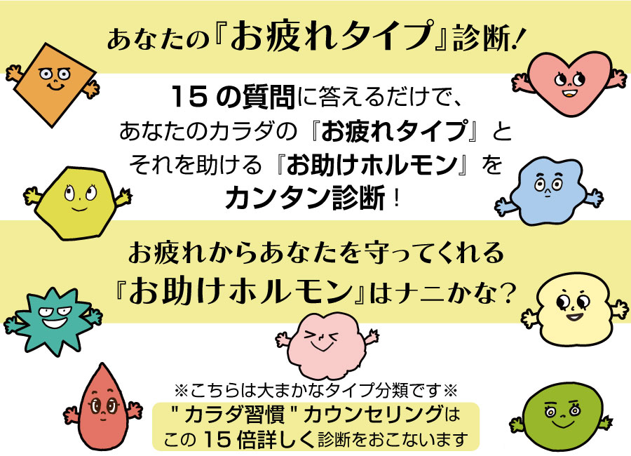 あなたのお疲れタイプ診断、お疲れタイプとお助けホルモンをカンタン診断