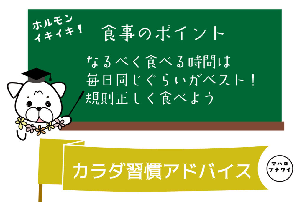 食事のポイントなるべく食べる時間は毎日同じぐらいがベスト！規則正しく食べよう